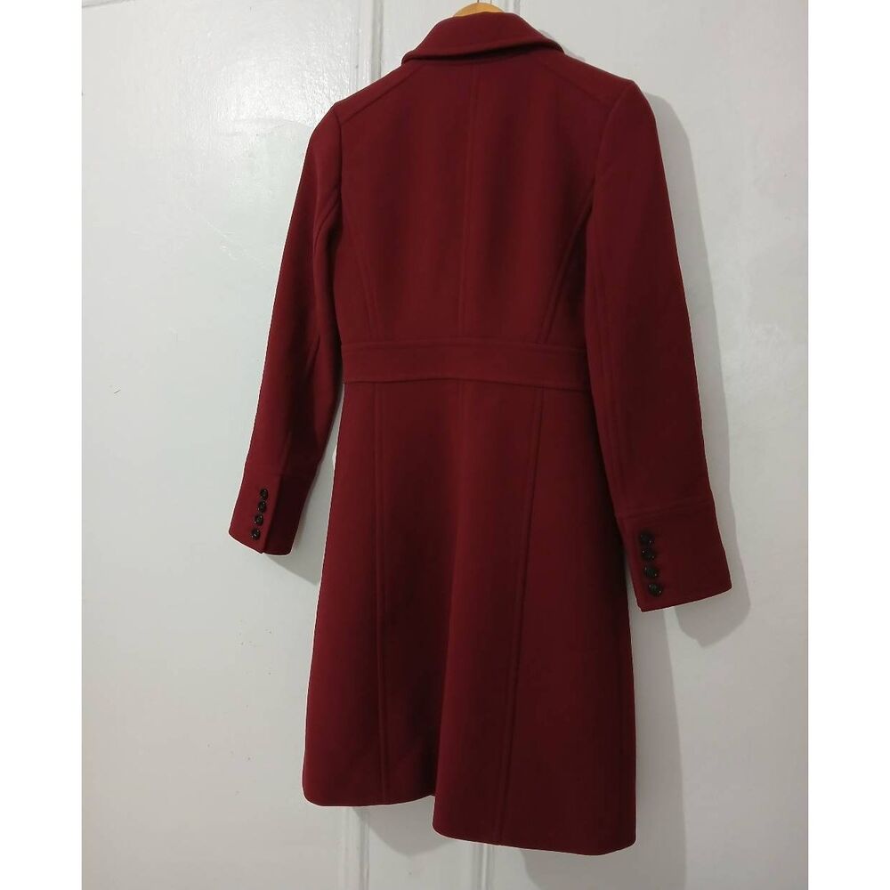 J crew women size 0 DOUBLE CLOTH ITALIAN WOOL maroon burgundy long coat - Picture 5 of 7